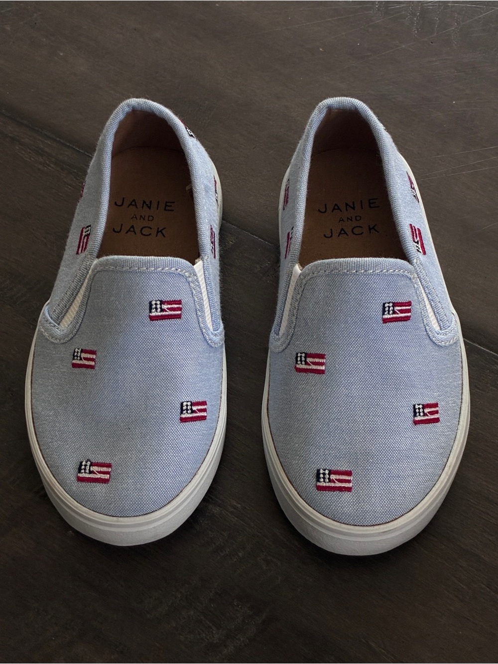 Janie and Jack Blue Ocean Air Flag Embroidered Flag Slip-On Sneakers- Size 7/7.5